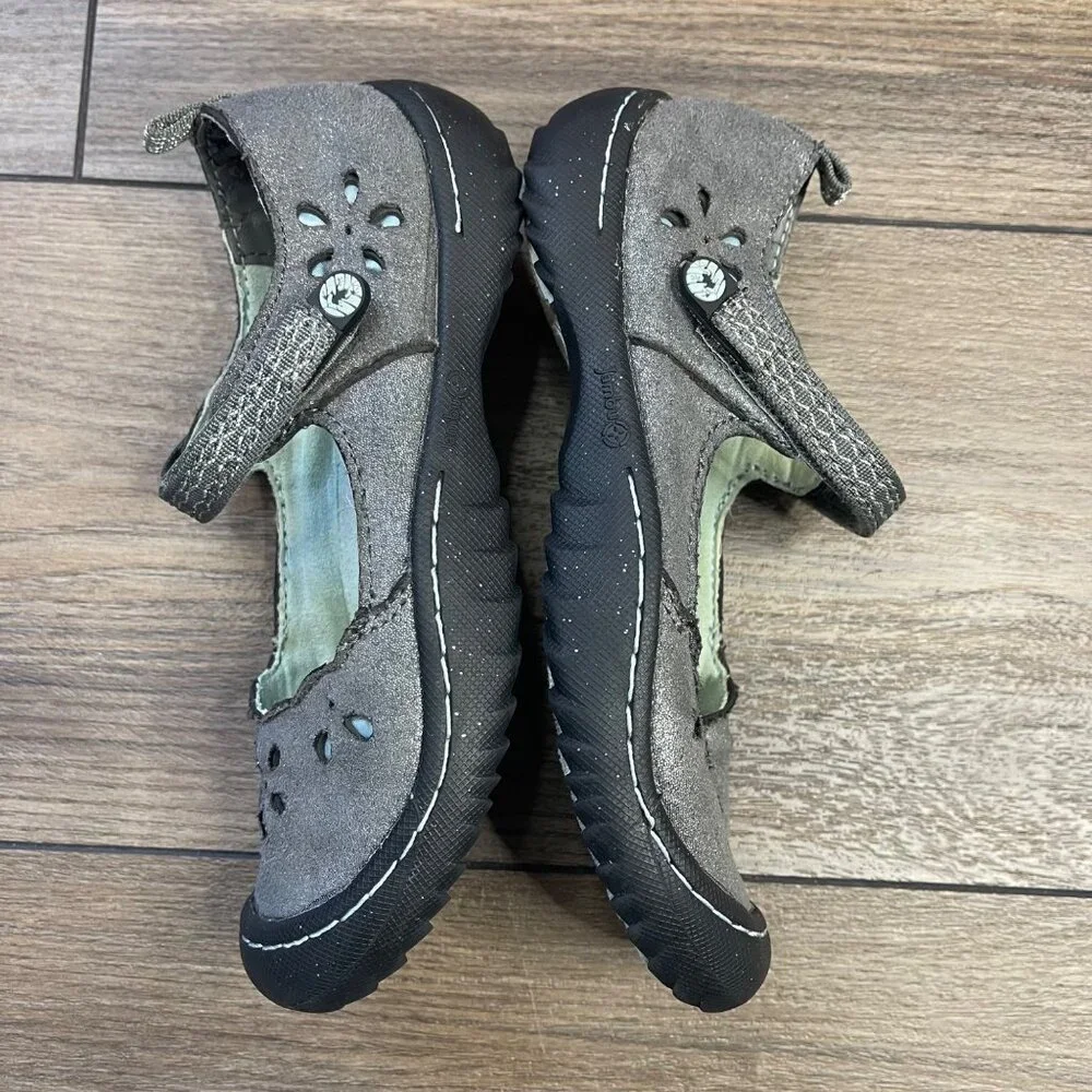 Jambu Greenwich Mary Jane Shoes Girls Size 1M Gray Vegan‎ Leather Cut Out Floral